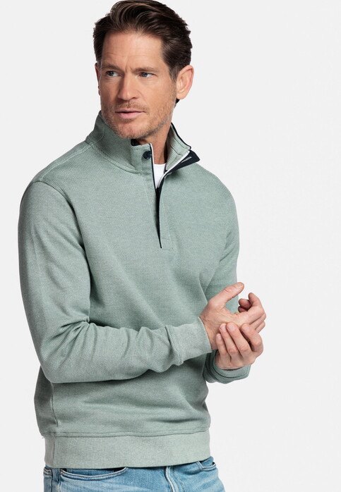 Baileys Half Zip Yarn Dyed Jacquard Interlock Trui Soft Green