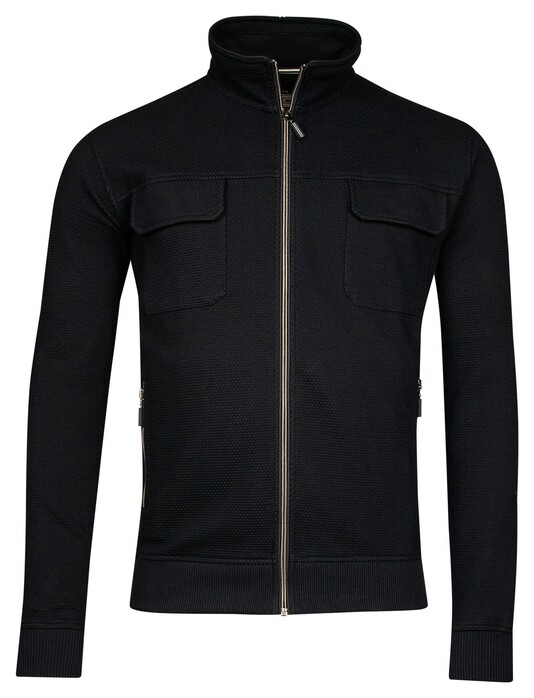 Baileys High-Low Structure Interlock Sweat Cardigan Zip Vest Navy