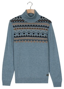 Baileys High Neck Pullover Front Top Nordic Knit Jacquard Trui Faded Denim Blue