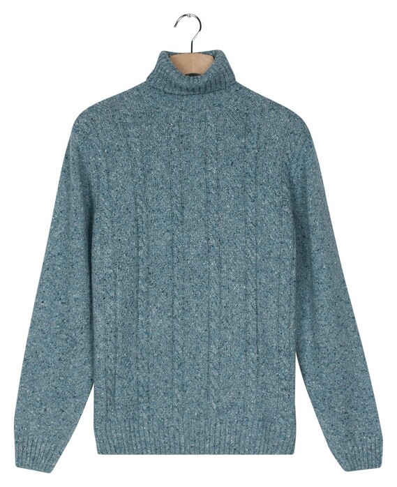 Baileys High Rollneck Front Cable Knit Wool Blend Trui Sky Blue
