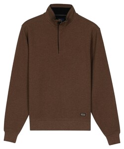 Baileys Jacquard Texture Uni Color Sweat Zip Collar Trui Donker Taupe