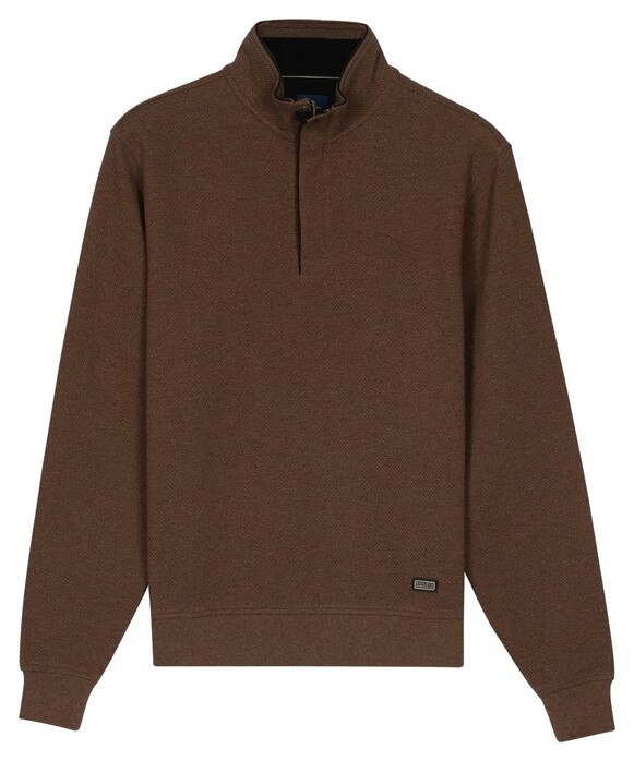 Baileys Jacquard Texture Uni Color Sweat Zip Collar Trui Donker Taupe