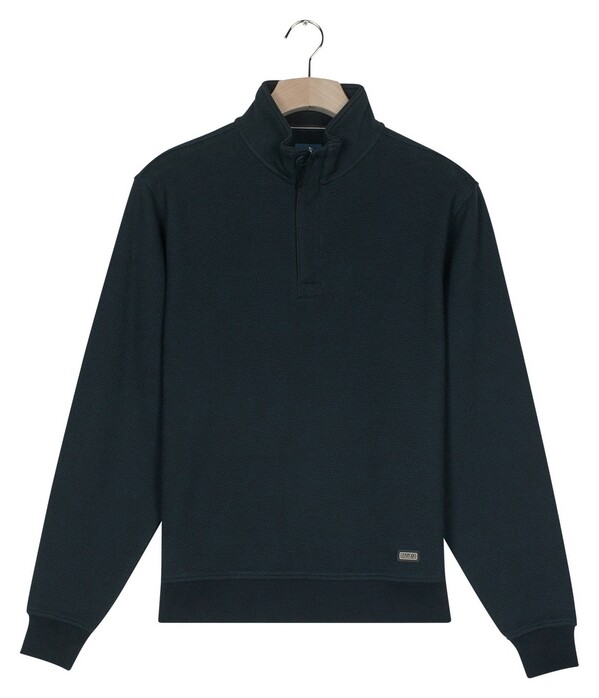 Baileys Jacquard Texture Uni Color Sweat Zip Collar Trui Navy