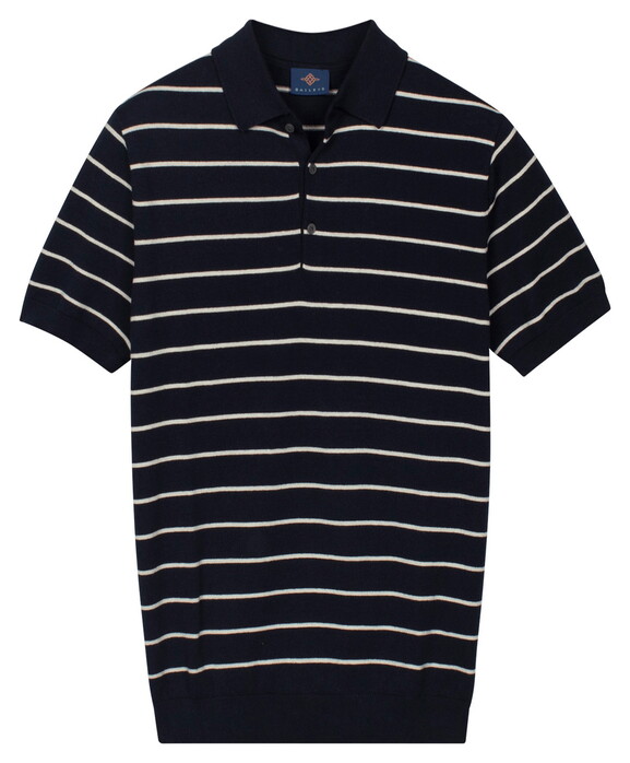 Baileys Knitted Breton Stripe Pattern Polo Navy