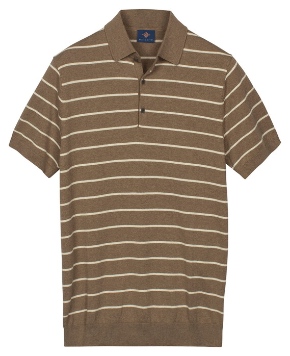 Baileys Knitted Breton Stripe Pattern Polo Taupe
