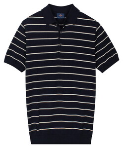 Baileys Knitted Breton Stripe Pattern Poloshirt Navy