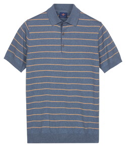 Baileys Knitted Breton Stripe Pattern Poloshirt Riviera Blue