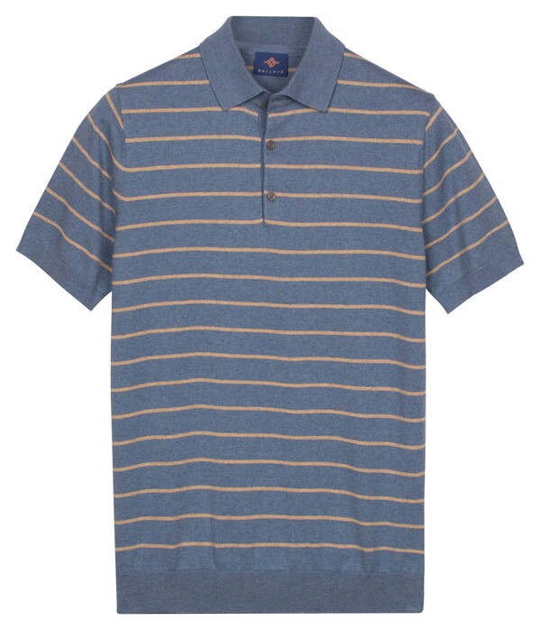 Baileys Knitted Breton Stripe Pattern Poloshirt Riviera Blue