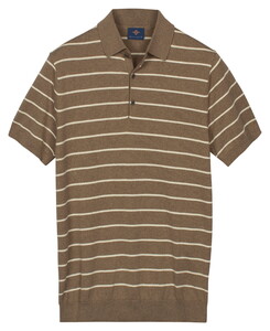 Baileys Knitted Breton Stripe Pattern Poloshirt Taupe