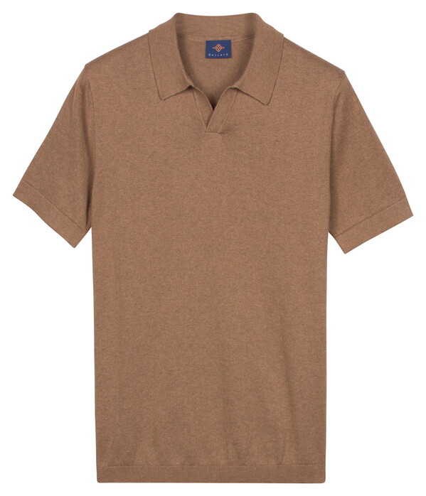 Baileys Knitted Short Sleeve No-Button Collar Polo Taupe
