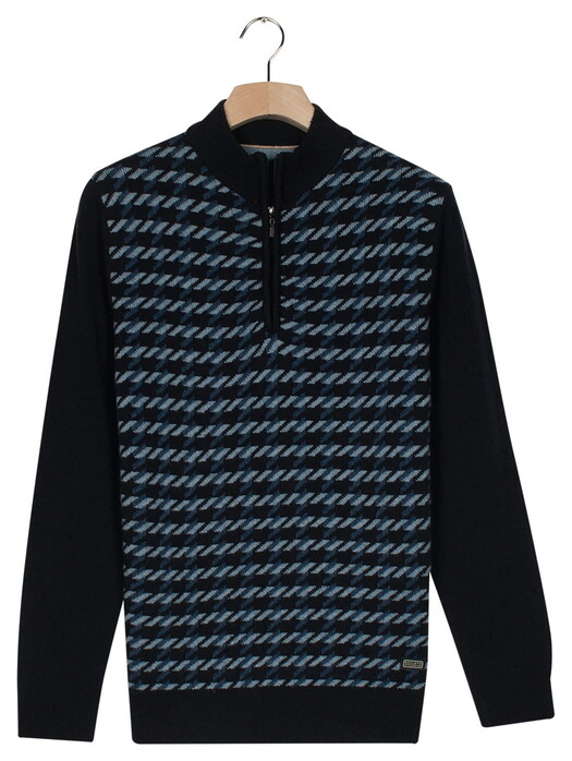 Baileys Lambswool Half Zip Allover Jacquard Pattern Knit Trui Dark Denim Blue