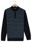 Baileys Lambswool Half Zip Allover Jacquard Pattern Knit Trui Dark Denim Blue