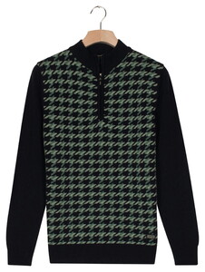 Baileys Lambswool Half Zip Allover Jacquard Pattern Knit Trui Dark Forest