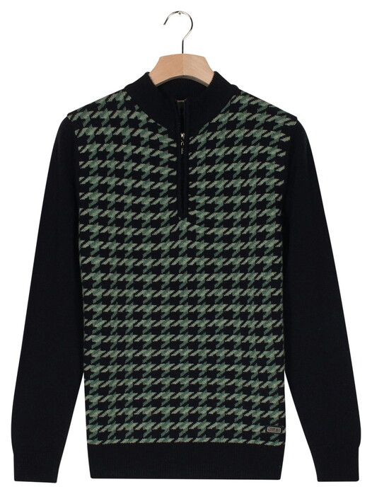 Baileys Lambswool Half Zip Allover Jacquard Pattern Knit Trui Dark Forest