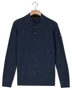 Baileys Lambswool Half Zip Buttons Sleeve Rib Details Pullover Dark Denim Blue