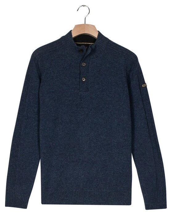 Baileys Lambswool Half Zip Buttons Sleeve Rib Details Trui Dark Denim Blue