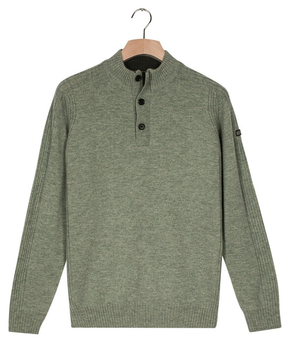 Baileys Lambswool Half Zip Buttons Sleeve Rib Details Trui Misty Green