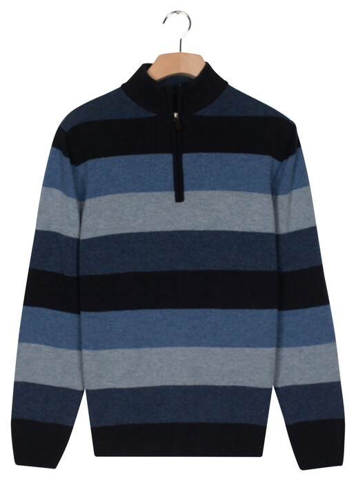 Baileys Lambswool Multistripe Half Zip Trui Navy