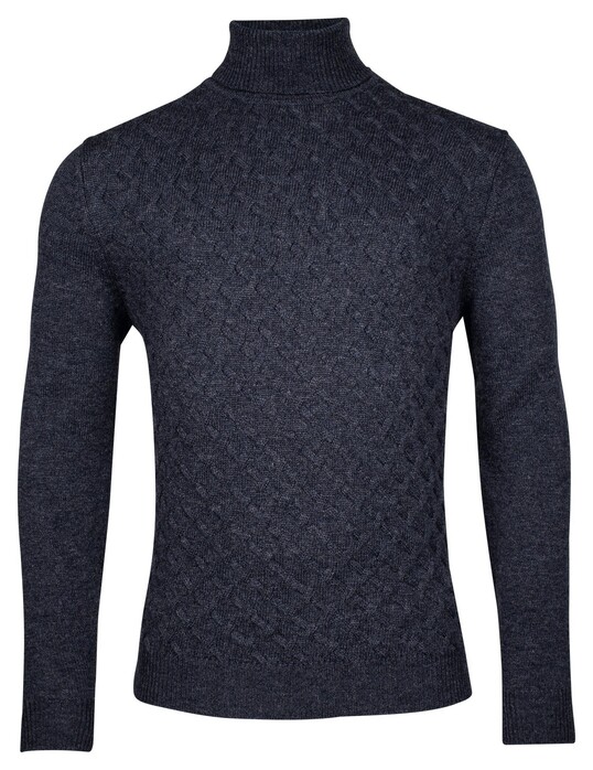 Baileys Lambswool Rollneck Fantasy Diagonal Cable Knit Trui Dark Blue