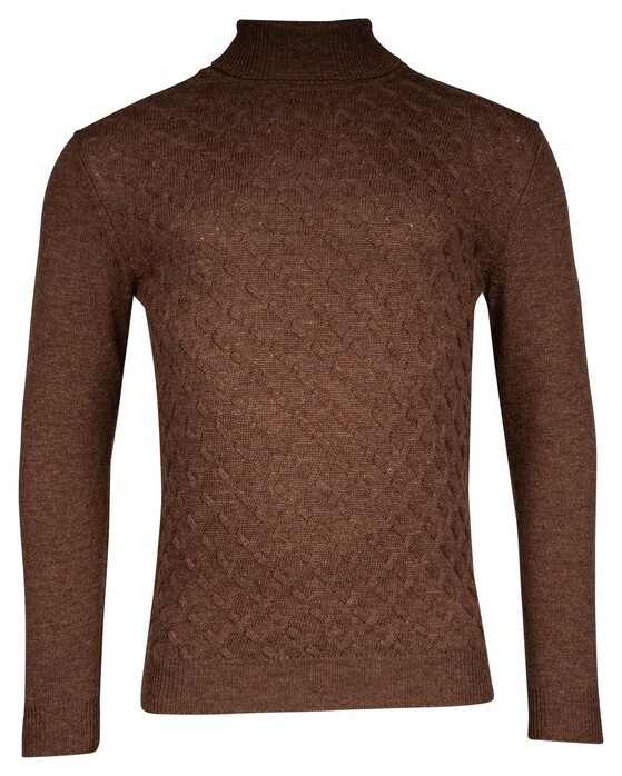 Baileys Lambswool Rollneck Fantasy Diagonal Cable Knit Trui Tobacco