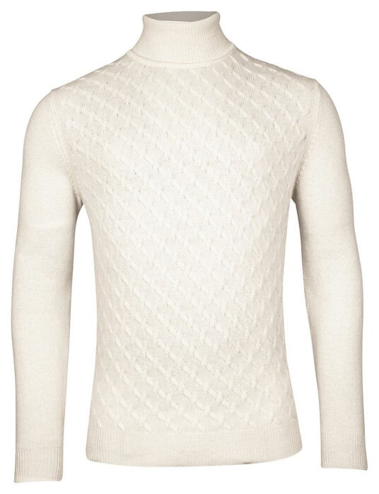 Baileys Lambswool Rollneck Fantasy Diagonal Cable Knit Trui Wit