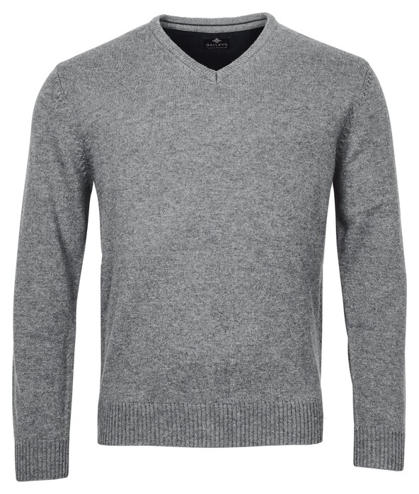 Baileys Lambswool V-Neck Single Knit Trui Midden Grijs