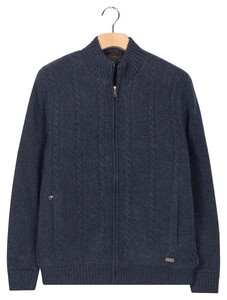 Baileys Lined Cable Pattern Full Zip Wool Blend Cardigan Dark Blue