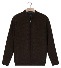 Baileys Lined Cable Pattern Full Zip Wool Blend Cardigan Dark Brown
