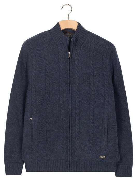 Baileys Lined Cable Pattern Full Zip Wool Blend Vest Dark Blue