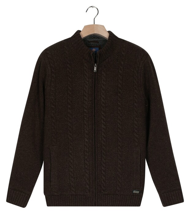 Baileys Lined Cable Pattern Full Zip Wool Blend Vest Dark Brown