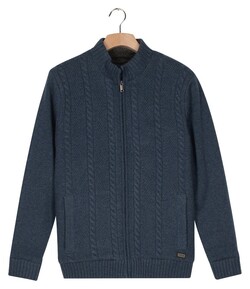 Baileys Lined Cable Pattern Full Zip Wool Blend Vest Dark Denim Blue
