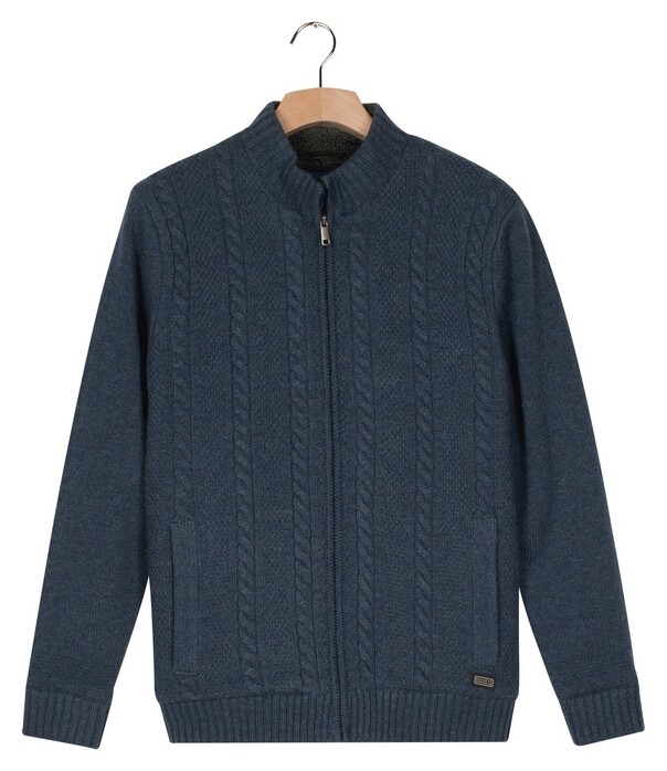 Baileys Lined Cable Pattern Full Zip Wool Blend Vest Dark Denim Blue