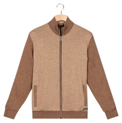 Baileys Lined Cardigan Zip Fine Texture Pattern Cotton Cashmere Vest Donker Taupe