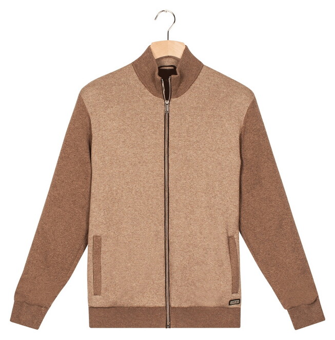 Baileys Lined Cardigan Zip Fine Texture Pattern Cotton Cashmere Vest Donker Taupe