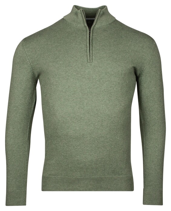 Baileys Luxury Pima Cotton Half Zip Collar Single Knit Trui Olive Green Melange