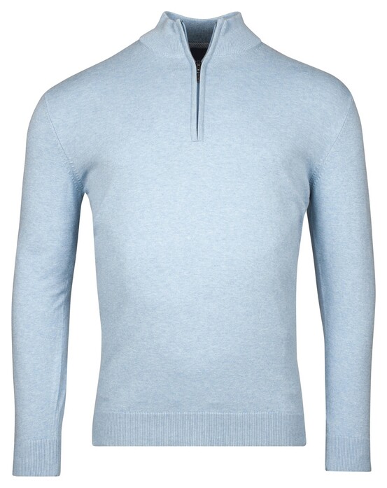 Baileys Luxury Pima Cotton Half Zip Collar Single Knit Trui Pastel Blauw Melange