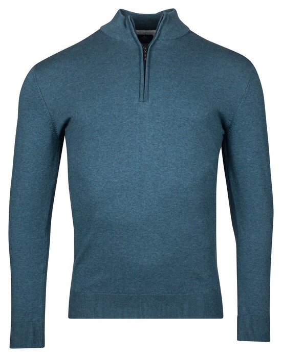 Baileys Luxury Pima Cotton Half Zip Collar Single Knit Trui Steel Blue