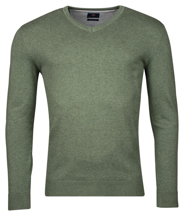 Baileys Luxury Pima Cotton V-Neck Single Knit Trui Olive Green Melange