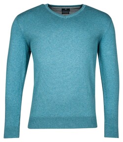 Baileys Luxury Pima Cotton V-Neck Single Knit Trui Sky Blue Melange
