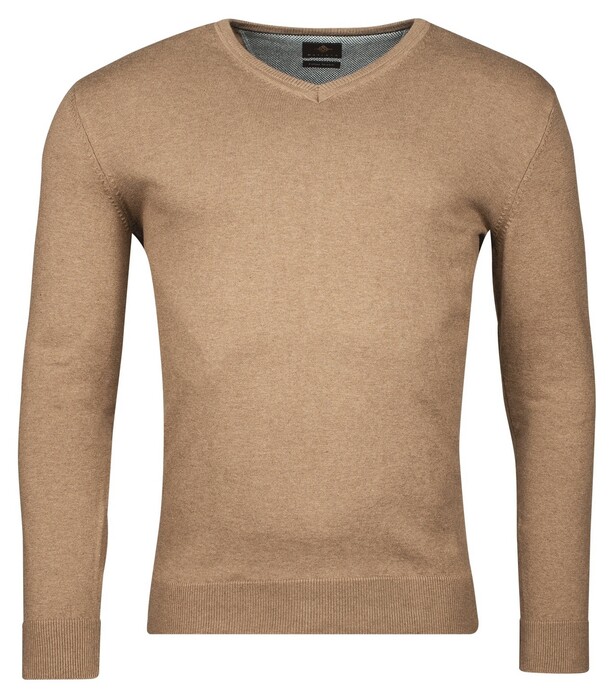 Baileys Luxury Pima Cotton V-Neck Single Knit Trui Taupe
