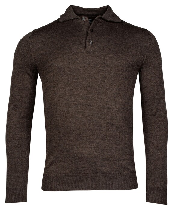 Baileys Merino Blend Pullover Polo Collar Buttons Single Knit Trui Dark Brown