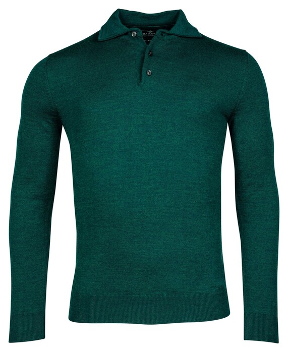 Baileys Merino Blend Pullover Polo Collar Buttons Single Knit Trui Donker Groen