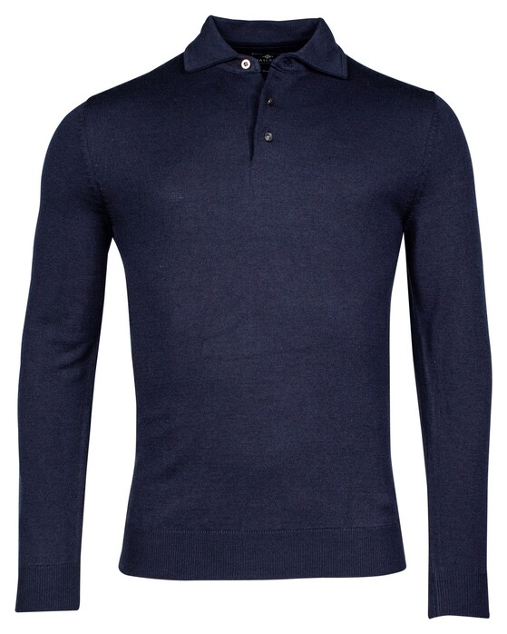 Baileys Merino Blend Pullover Polo Collar Buttons Single Knit Trui Navy