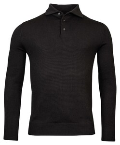 Baileys Merino Blend Pullover Polo Collar Buttons Single Knit Trui Zwart