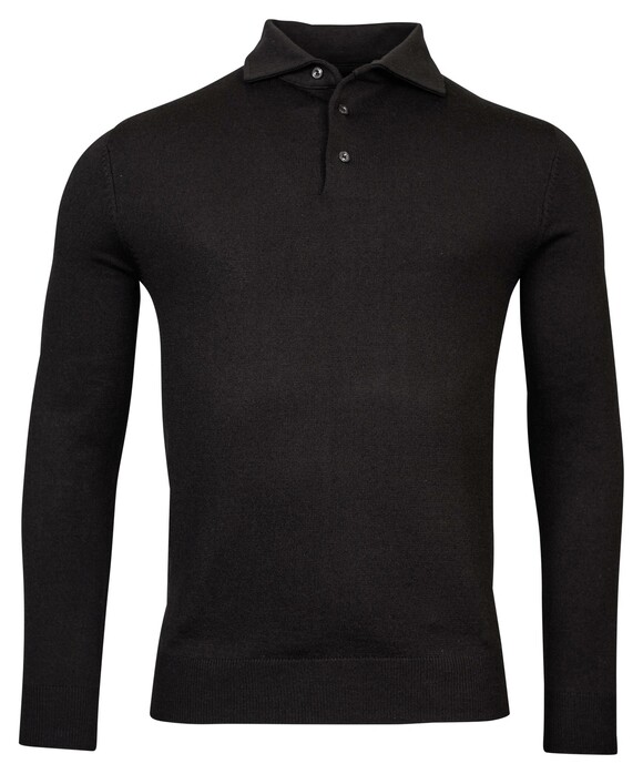 Baileys Merino Blend Pullover Polo Collar Buttons Single Knit Trui Zwart