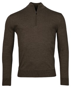 Baileys Merino Wool Half Zip Uni Color Single Knit Trui Dark Brown