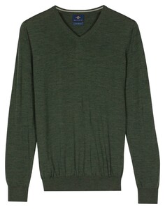 Baileys Merino Wool V-Neck Uni Color Single Knit Trui Dark Forest