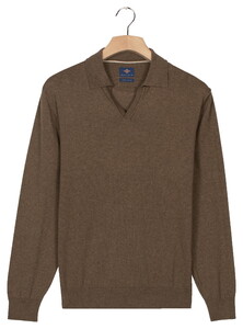 Baileys No Button Polo Collar Single Knit Trui Donker Taupe