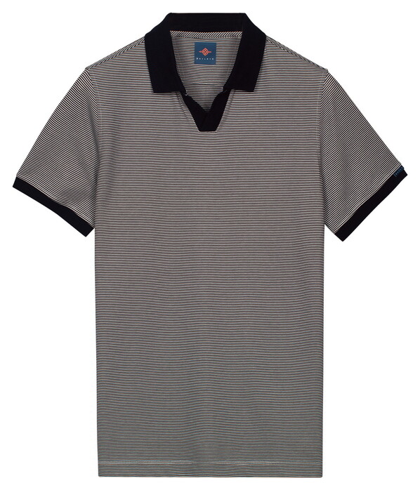 Baileys No Buttons V-Neck Small Yarn Dyed Stripe Polo Navy