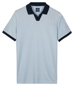 Baileys No Buttons V-Neck Small Yarn Dyed Stripe Polo Soft Blue